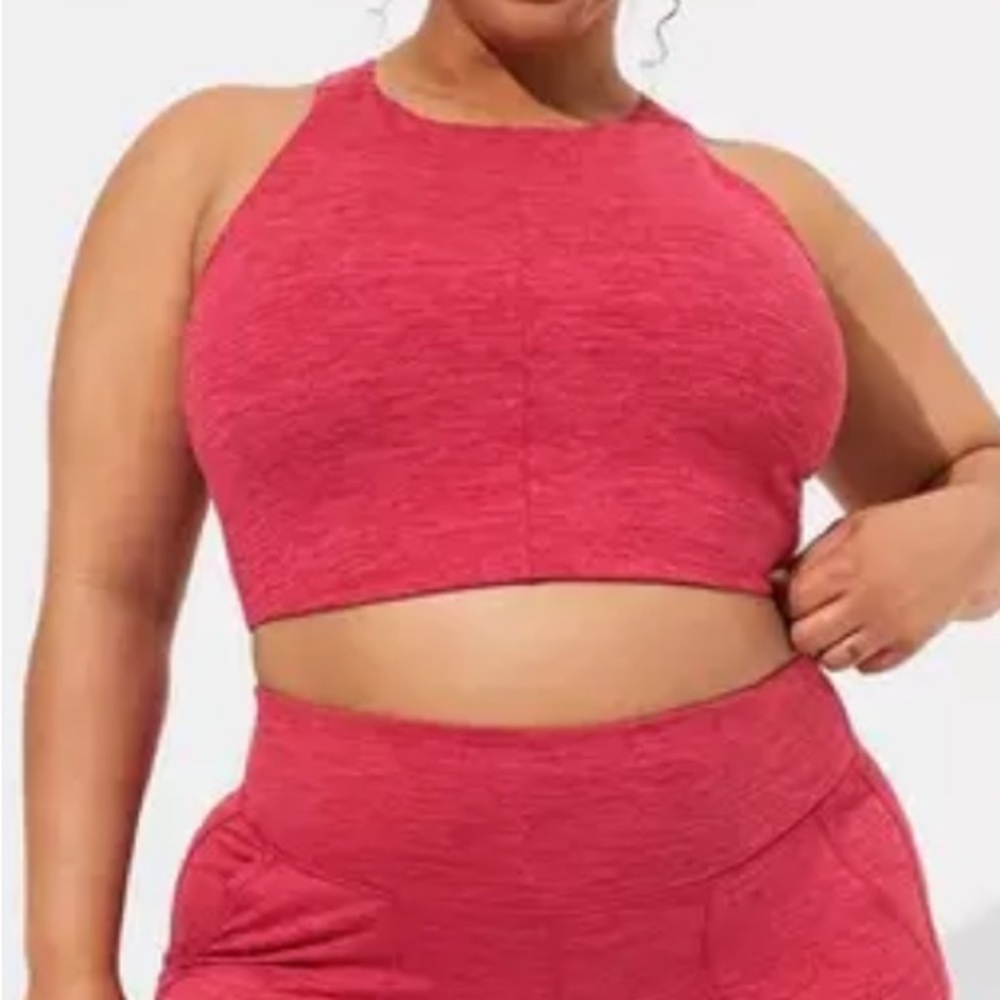 Torrid Pink and Red Low Impact Wireless High Neck Longline Active Top Sport Bra